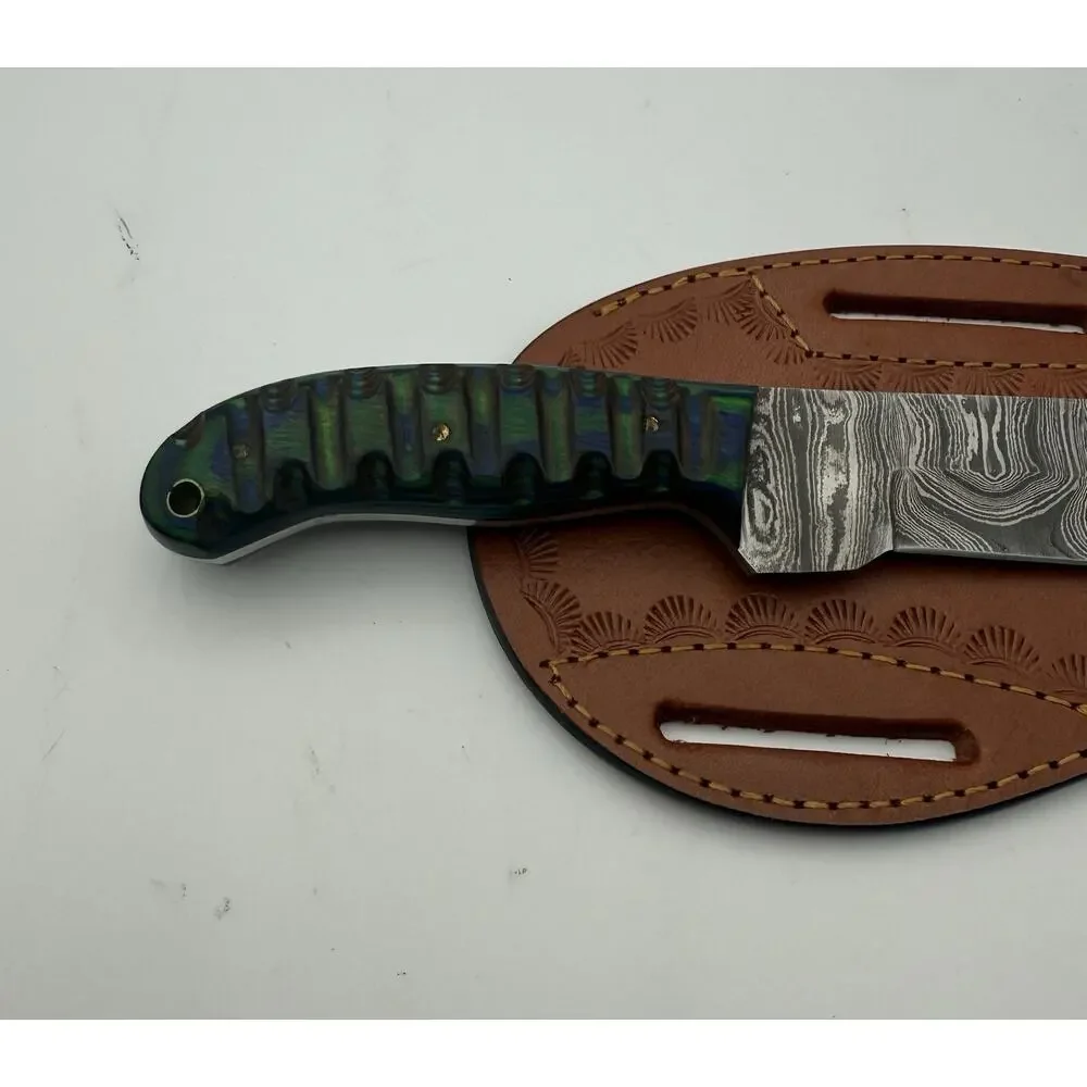 Handmade Damascus Steel Fixed Blade Knife w/ Leather Sheath – Pakistan Made NEW